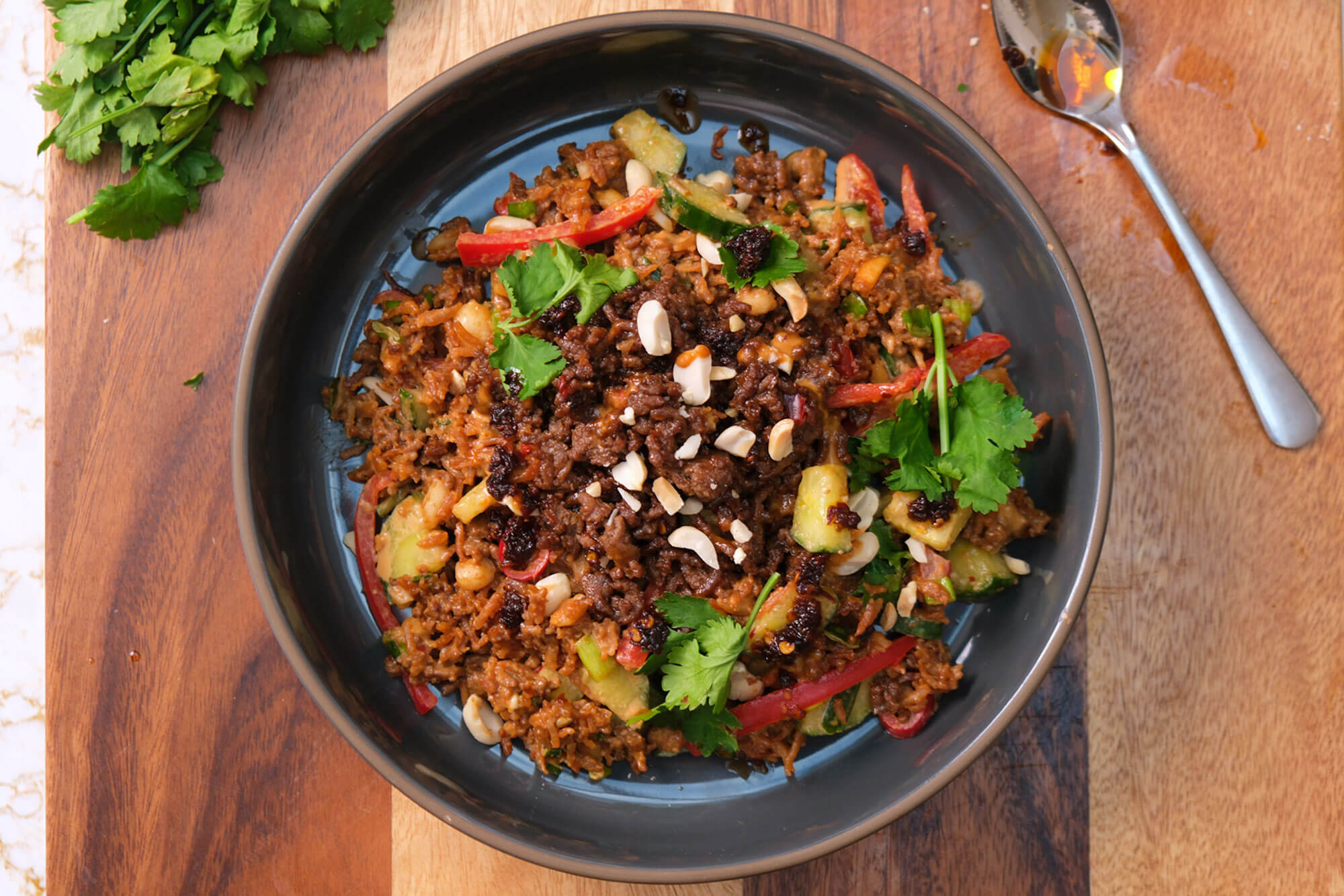 Peanut Crispy Rice Salad with Firecracker Beef
